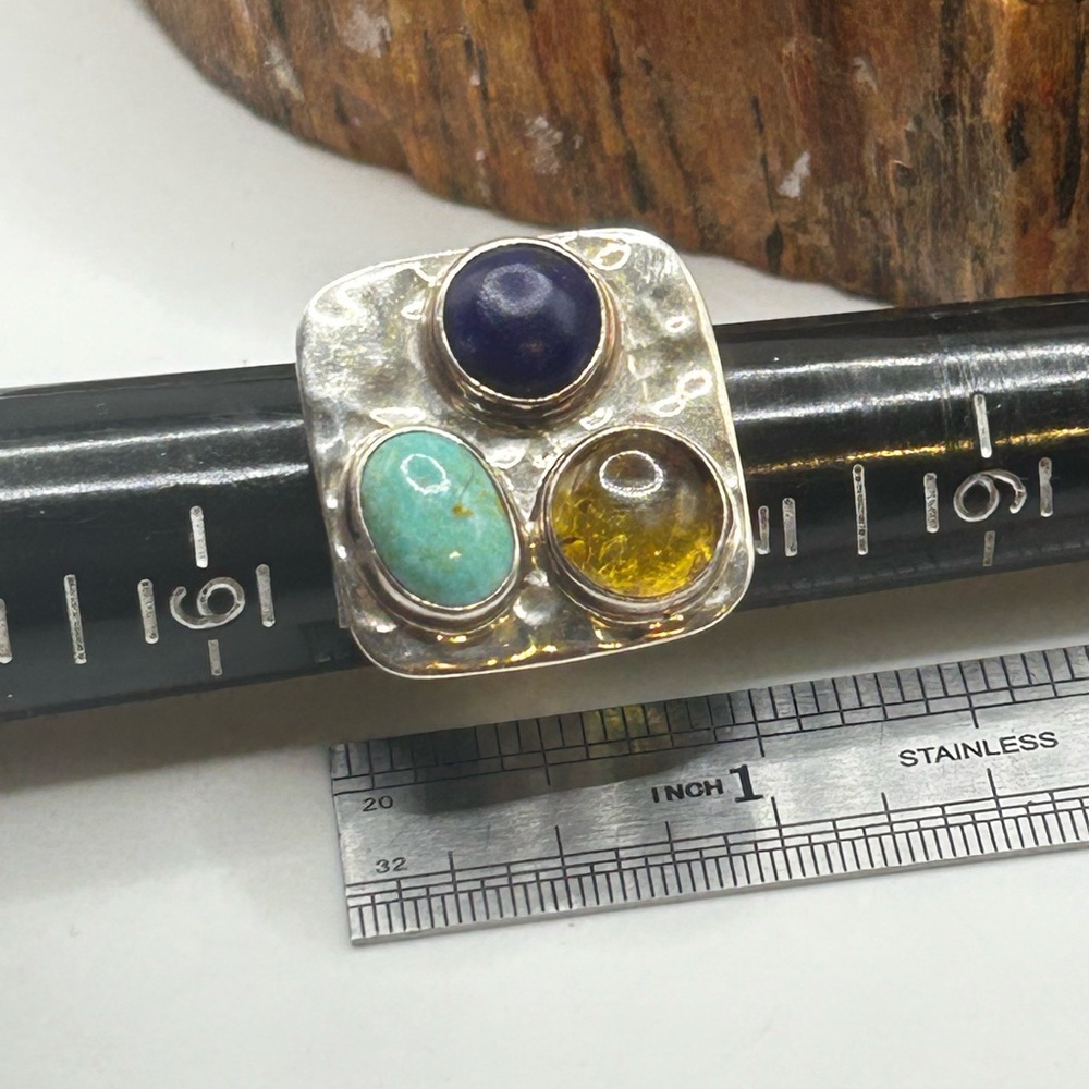 Artistic Multi Gemstone Ring, Sterling Silver - S… - image 7